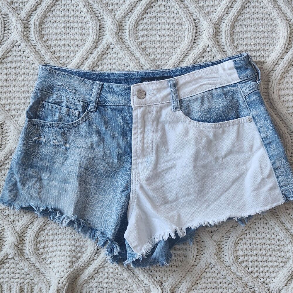 Sincerely Jules Paisley Print Unique Denim Booty Shorts Size 7/28
